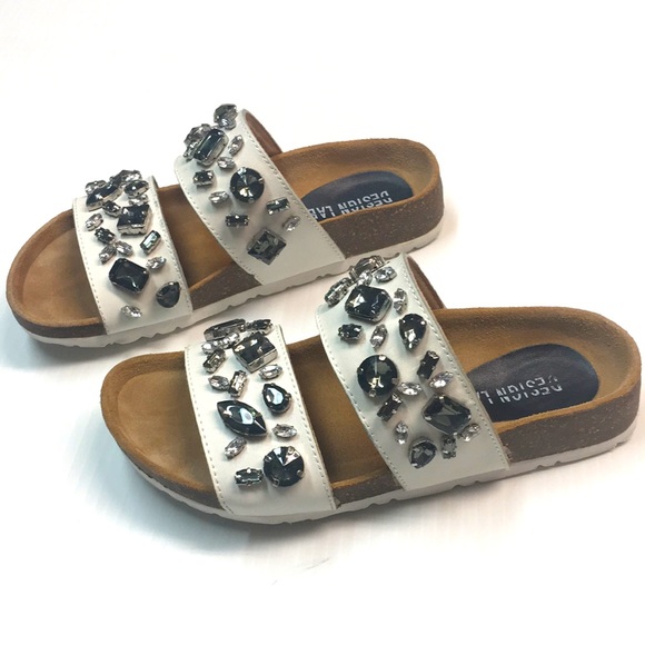 Design Lab Women’s White Leather Slides with Bling Embellishments. Sz 5. - Picture 5 of 11